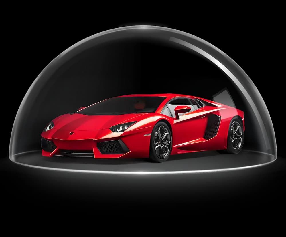 Crveni Lamborghini ispod zaštitne kupole sa PPF folijom